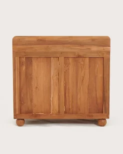 Meuble salle de bain en teck porte persienne 90 cm - Uniqka
