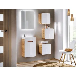 Meuble salle de bain ERBANO Chene clair et blanc brillant 35x35 cm 1 porte Meuble suspendu