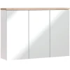 Meuble salle de bain ERMANO Chene clair et blanc brillant 100x69 cm 3 portes miroir Meuble suspendu