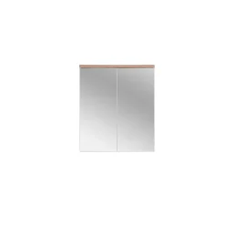 Meuble salle de bain ERMANO Chene clair et blanc brillant 60x70 cm 2 portes miroir Meuble suspendu