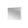 Meuble salle de bain ERMANO Chene clair et blanc brillant 80x70 cm 2 portes miroir Meuble suspendu