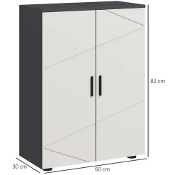 Meuble salle de bain gris à double porte avec étagères réglables, meuble d'appoint et rangement pour salon, 60x30x82 cm