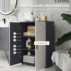 Meuble salle de bain gris à double porte avec étagères réglables, meuble d'appoint et rangement pour salon, 60x30x82 cm
