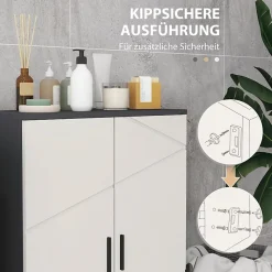 Meuble salle de bain gris à double porte avec étagères réglables, meuble d'appoint et rangement pour salon, 60x30x82 cm