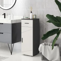 Meuble salle de bain gris, armoire d'appoint avec tiroir et étagères réglables, meuble de rangement, idéal salle de bain ou salon