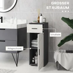 Meuble salle de bain gris, armoire d'appoint avec tiroir et étagères réglables, meuble de rangement, idéal salle de bain ou salon