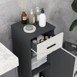 Meuble salle de bain gris, armoire d'appoint avec tiroir et étagères réglables, meuble de rangement, idéal salle de bain ou salon