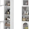 Meuble Salle de Bain Haut avec 2 Placards à Porte Verre, 2 Compartiments Ouverts, Pieds Surélevés,35x30x180 CM