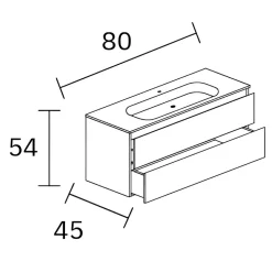 Meuble Salle de Bain LISTELLO 81 cm x H54 x P45 cm, Plan Vasque Cérame, 2 Tiroirs Impression 3D Poignée Inox, Chêne Clair