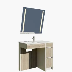 Meuble salle de bain PMR ANDY PLUS 90 cm bois et blanc + miroir Motory