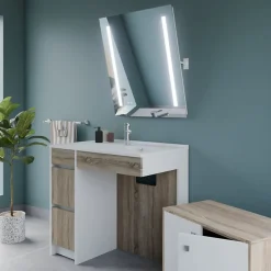 Meuble salle de bain PMR ANDY PLUS 90 cm bois et blanc + miroir Rota Plus