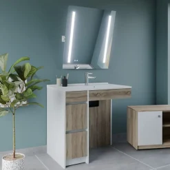 Meuble salle de bain PMR ANDY PLUS 90 cm bois et blanc + miroir Rota Plus