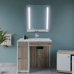 Meuble salle de bain PMR ANDY PLUS 90 cm bois et blanc + miroir Rota Plus