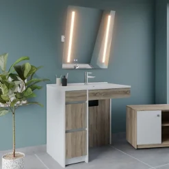 Meuble salle de bain PMR ANDY PLUS 90 cm bois et blanc + miroir Rota Plus