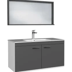 Meuble salle de bain RUBITE simple vasque 2 portes Gris anthracite L. 100 cm + miroir cadre - Saniverre