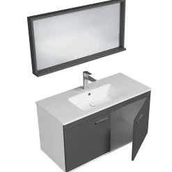 Meuble salle de bain RUBITE simple vasque 2 portes Gris anthracite L. 100 cm + miroir cadre - Saniverre