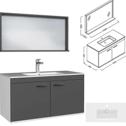 Meuble salle de bain RUBITE simple vasque 2 portes Gris anthracite L. 100 cm + miroir cadre - Saniverre