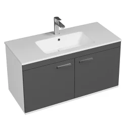 Meuble salle de bain RUBITE simple vasque 2 portes Gris anthracite L. 100 cm + miroir cadre - Saniverre