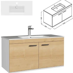 Meuble salle de bain RUBITE simple vasque 2 portes Chêne clair L. 100 cm - Saniverre
