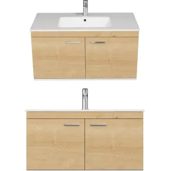 Meuble salle de bain RUBITE simple vasque 2 portes Chêne clair L. 100 cm - Saniverre