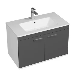 Meuble salle de bain RUBITE simple vasque 2 portes Gris anthracite L. 80 cm + miroir armoire - Saniverre