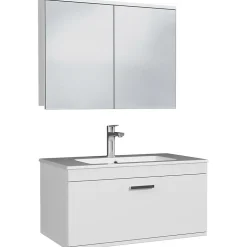 Meuble salle de bain simple vasque RUBITE 1 tiroir Blanc L. 80 cm + miroir armoire - Saniverre
