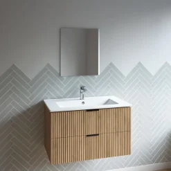 Meuble salle de bain simple vasque 60cm bois MDF ondulé