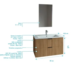 Meuble salle de bain simple vasque 60cm bois MDF ondulé