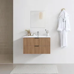 Meuble salle de bain simple vasque 60cm bois MDF ondulé