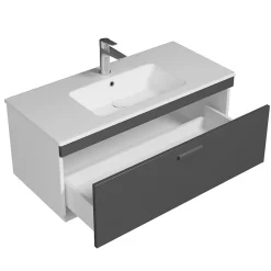 Meuble salle de bain simple vasque RUBITE 1 tiroir Anthracite L. 100 cm + miroir cadre - Saniverre