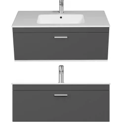 Meuble salle de bain simple vasque RUBITE 1 tiroir Anthracite L. 100 cm + miroir cadre - Saniverre