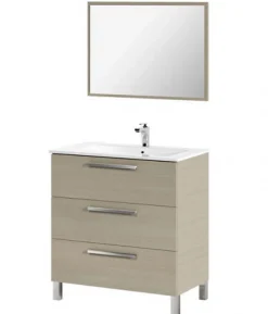 Meuble salle de bain sous vasque salle de bain avec 3 Tiroirs + 1 Miroir chêne clair - Longueur 80 x Profondeur 45 x Hauteur 86 cm