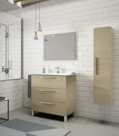 Meuble salle de bain sous vasque salle de bain avec 3 Tiroirs + 1 Miroir chêne clair - Longueur 80 x Profondeur 45 x Hauteur 86 cm