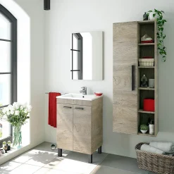 Meuble salle de bain Sous-Vasque 50 cm + Miroir coloris Alaska chêne à nœuds - Longueur 50 x Hauteur 80 x Profondeur 40 cm
