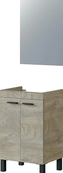 Meuble salle de bain Sous-Vasque 50 cm + Miroir coloris Alaska chêne à nœuds - Longueur 50 x Hauteur 80 x Profondeur 40 cm