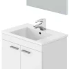 Meuble salle de bain Sous-vasque 60 cm avec 2 portes + Miroir coloris blanc brillant - H80 x Longueur 60 x Profondeur 45 cm