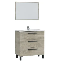 Meuble salle de bain sous vasque avec 3 Tiroirs + 1 Miroir coloris Alaska chêne - Longueur 80 x Profondeur 45 x Hauteur 86 cm