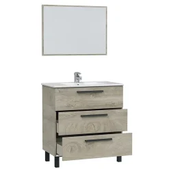 Meuble salle de bain sous vasque avec 3 Tiroirs + 1 Miroir coloris Alaska chêne - Longueur 80 x Profondeur 45 x Hauteur 86 cm