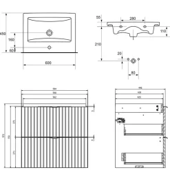 Meuble salle de bain strié - 60 cm - avec plan vasque - Beige cachemire mat - à suspendre - Tirso