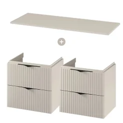 Meuble salle de bain strié 120 cm pour vasque à poser - Beige cachemire mat - à suspendre - Tirso