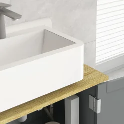 Meuble salle de bain sur pied - meuble sous-vasque - 2 portes, étagère - MDF panneaux aspect bois clair gris