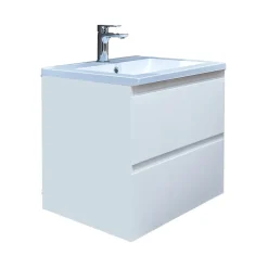 Meuble salle de bain suspendu 59 x 50 x 45 cm blanc brillant 2 tiroirs avec lavabo en marbre coulé SAT B-Way (BWAY260WU)