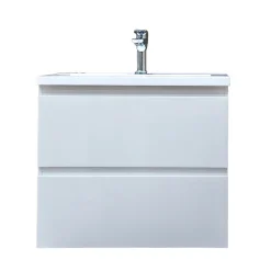 Meuble salle de bain suspendu 59 x 50 x 45 cm blanc brillant 2 tiroirs avec lavabo en marbre coulé SAT B-Way (BWAY260WU)
