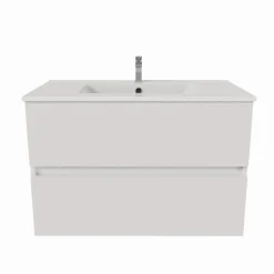 Meuble salle de bain suspendu 80 cm ROSALY- Blanc- Plan vasque en Céramique