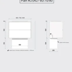 Meuble salle de bain suspendu 80 cm ROSALY- Blanc- Plan vasque en Céramique