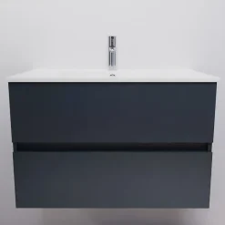 Meuble salle de bain suspendu 80 cm ROSALY- Gris- Plan vasque en Céramique