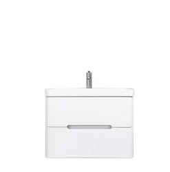 Meuble Salle de Bains avec vasque/lavabo FIDJI 80 suspendu laqué Blanc brillant avec plan en résine