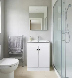 Meuble Salle de Bains avec vasque/lavabo LOOK 60 Blanc à poser avec plan céramique.