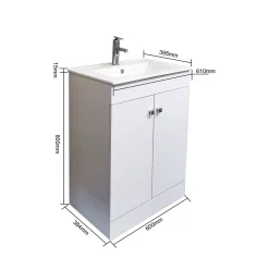 Meuble Salle de Bains avec vasque/lavabo LOOK 60 Blanc à poser avec plan céramique.