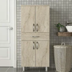 Meuble salle de bains effet travertin, 4 portes 1 tiroir JENA